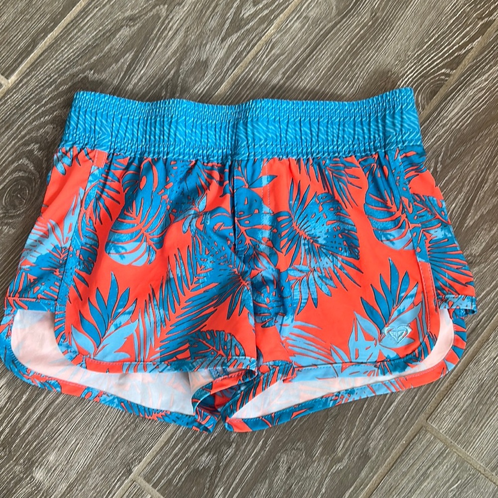Roxy girl orange blue palm print board shorts size 10 beach shorts EUC